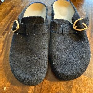 Rothy's Black Mules with Gold Buckle- Like New